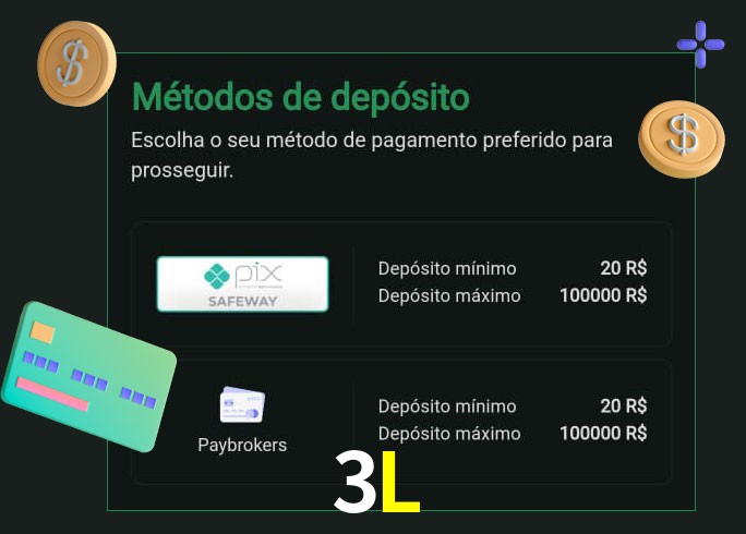 O cassino 3L oferece uma grande variedade de métodos de pagamento